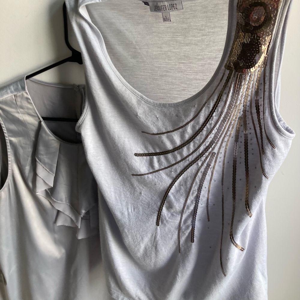 2 silver ladies dress shirts size L (12)
